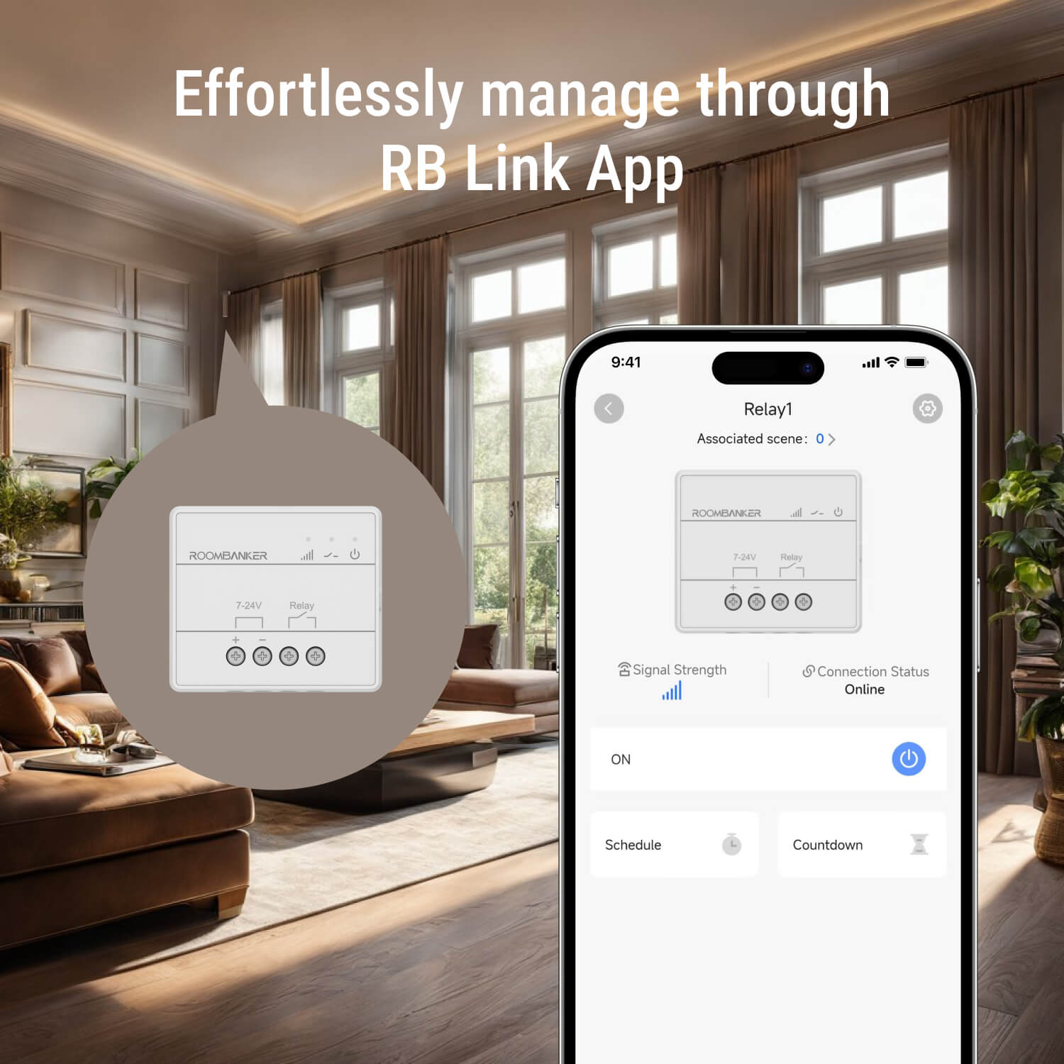 Relay - Remote & Button Control, Smart Scene Automation, Secure Communication, Requires Roombanker Hub