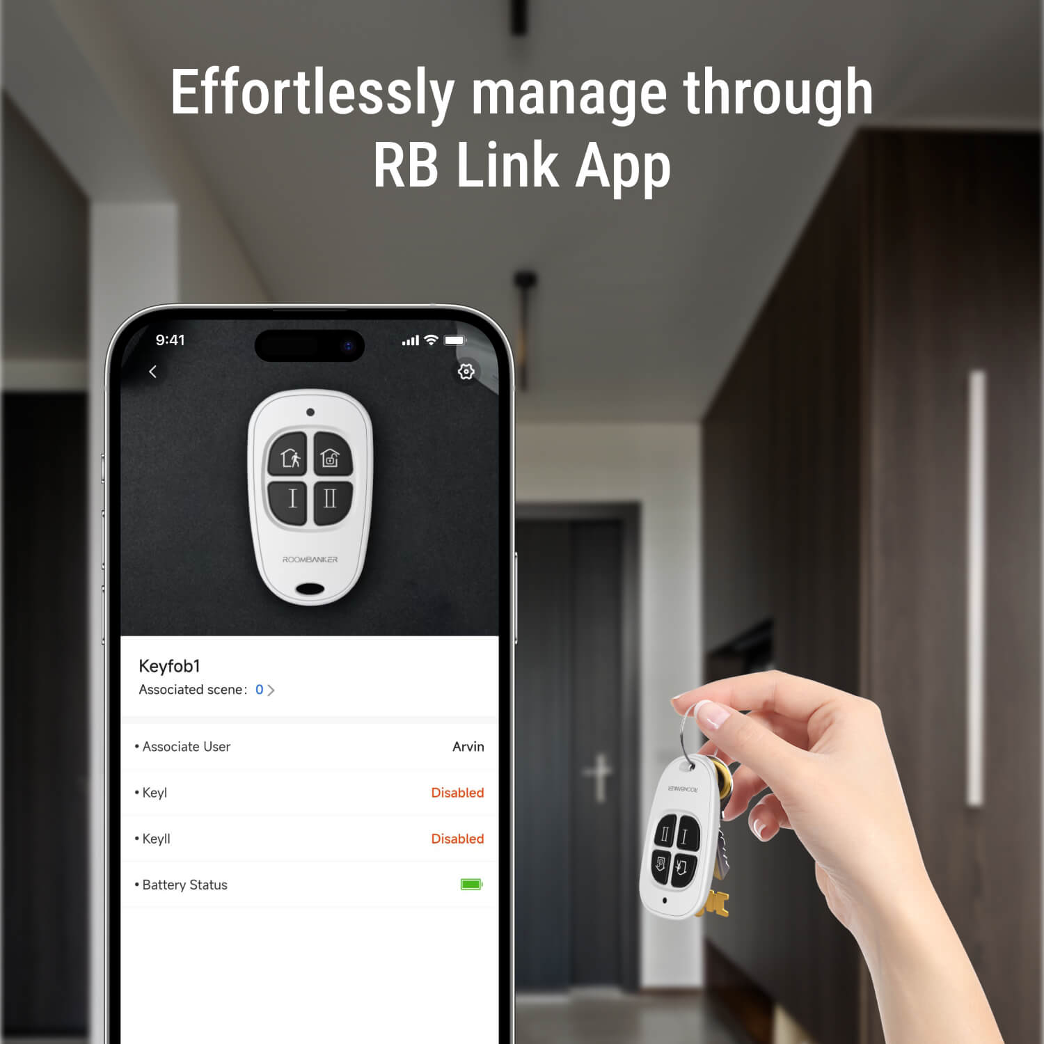 Keyfob - Simplified Security Control with Customizable Buttons, Long-Range Encrypted Communication - Requires Roombanker Hub