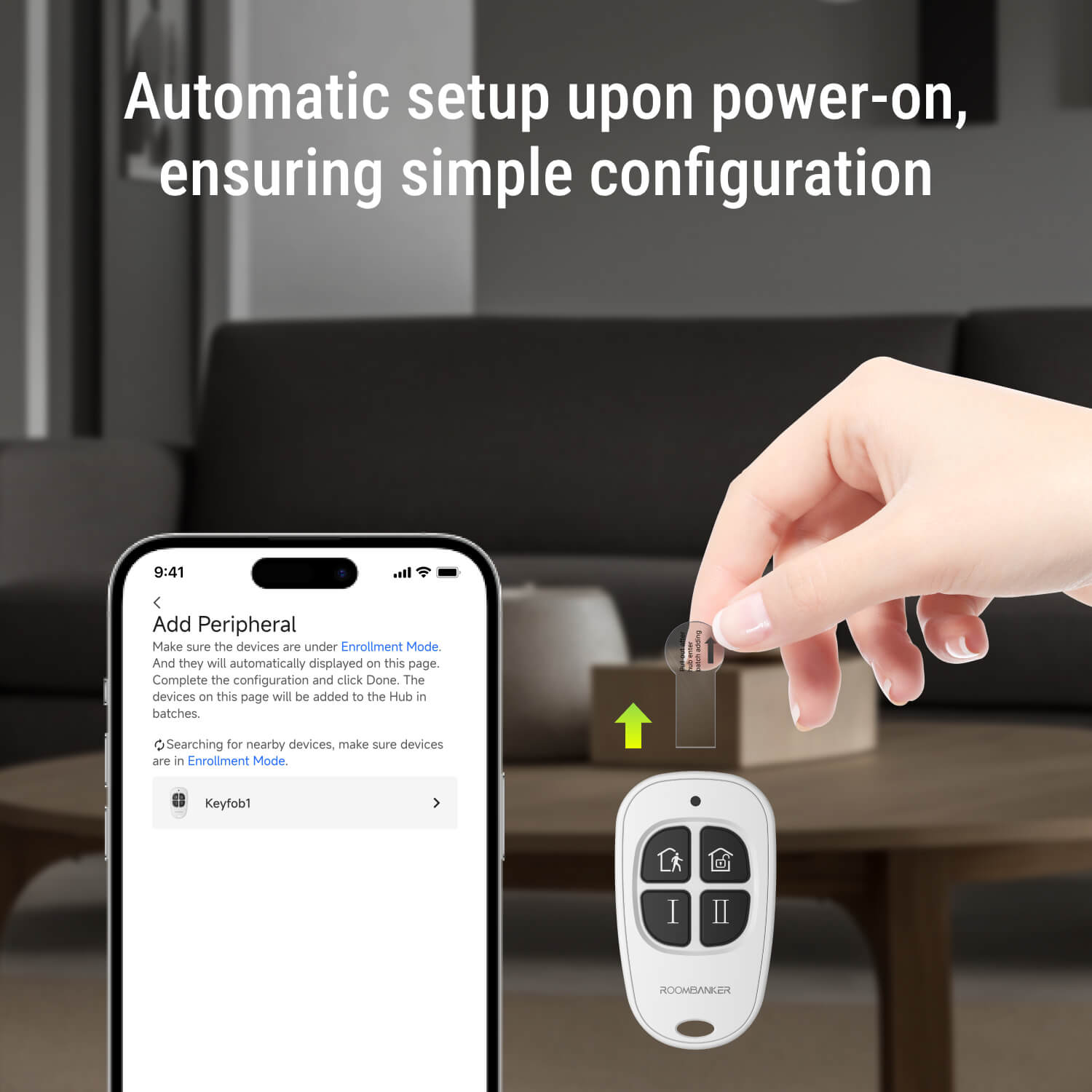 Keyfob - Simplified Security Control with Customizable Buttons, Long-Range Encrypted Communication - Requires Roombanker Hub