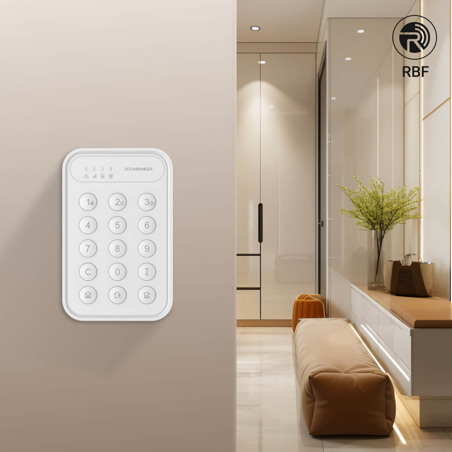 Keypad with One-Click Arming/Disarming, Advanced Encryption, Long-Range Communication - Requires Roombanker Hub