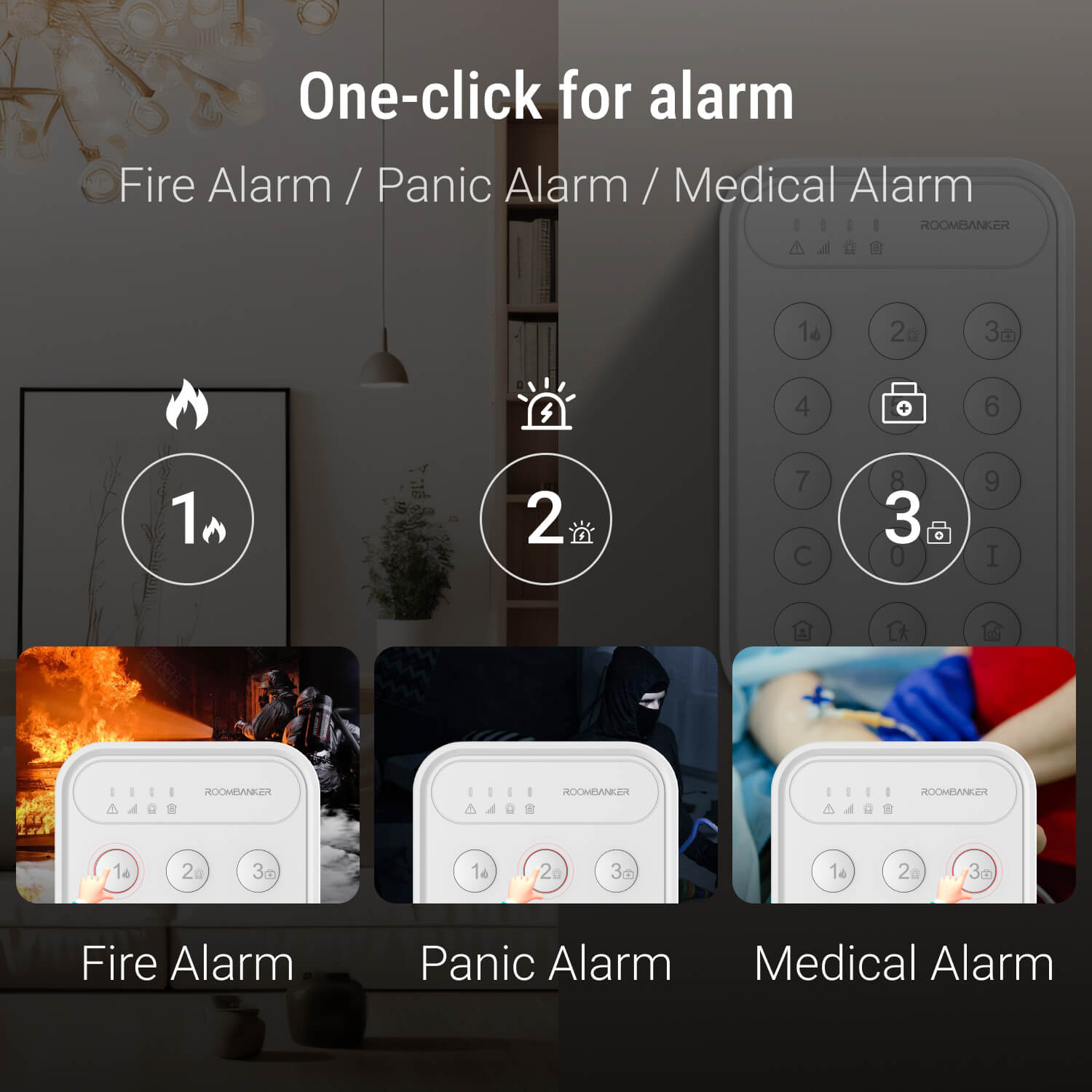 Keypad with One-Click Arming/Disarming, Advanced Encryption, Long-Range Communication - Requires Roombanker Hub