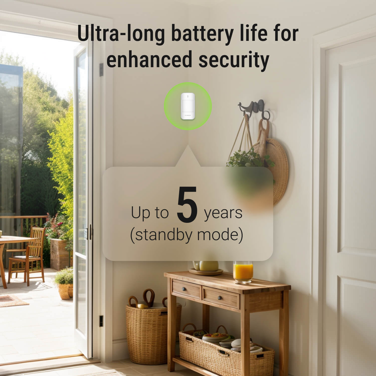 PIR Sensor - Long-Range Detection with AES Encryption, Requires Roombanker Security Hub